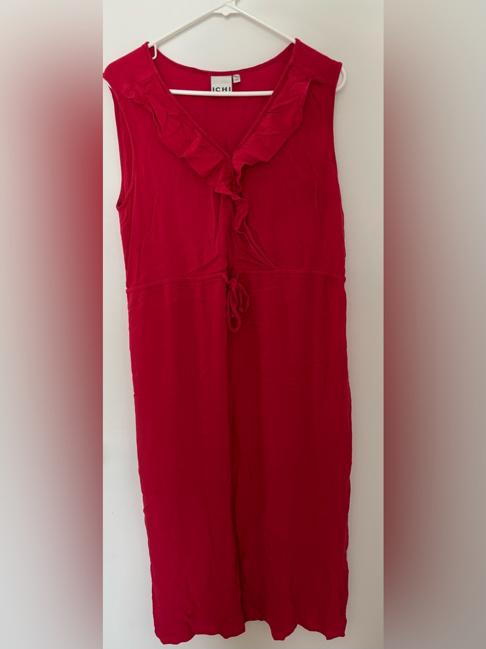 ICHI Fuschia Ruffle V-Neck Sleeveless Dress - Size Medium
